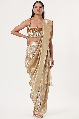 Brown Ombre Silk Embroidered Blouse by 431-88 By Shweta Kapur