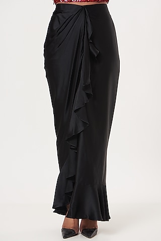 Black Pleated Sequins Ruffled Lungi Skirt by 431-88 By Shweta Kapur