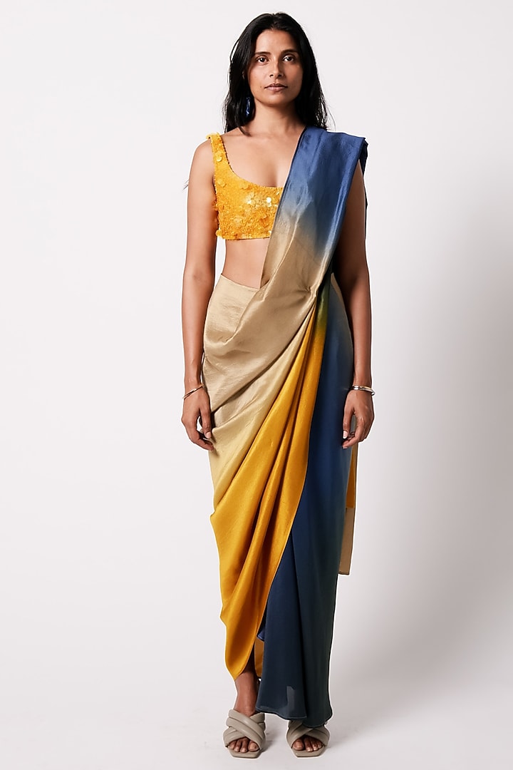 Ombre Yellow Silk Ombre Wedding Saree Set
 by 431-88 By Shweta Kapur at Pernia's Pop Up Shop