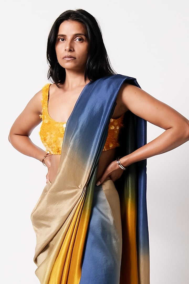 Ombre Yellow Silk Ombre Wedding Saree Set
 by 431-88 By Shweta Kapur at Pernia's Pop Up Shop