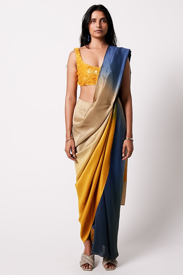 Mustard Silk Hand Embroidered Blouse by 431-88 By Shweta Kapur