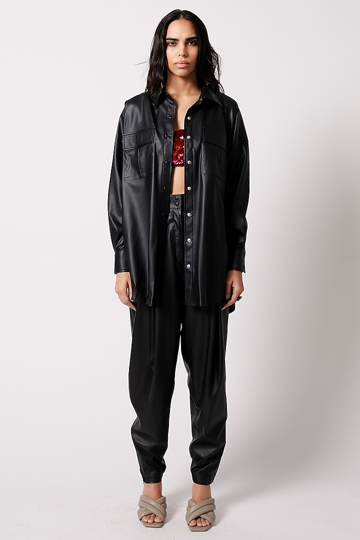 Black Japanese Leather Jacket Set by 431-88 By Shweta Kapur