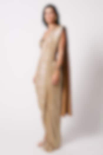 Gold Silk Pleated Metallic Wedding Saree Set by 431-88 By Shweta Kapur at Pernia's Pop Up Shop