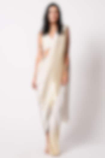 White & Gold Silk Pre-Draped Saree Set by 431-88 By Shweta Kapur
