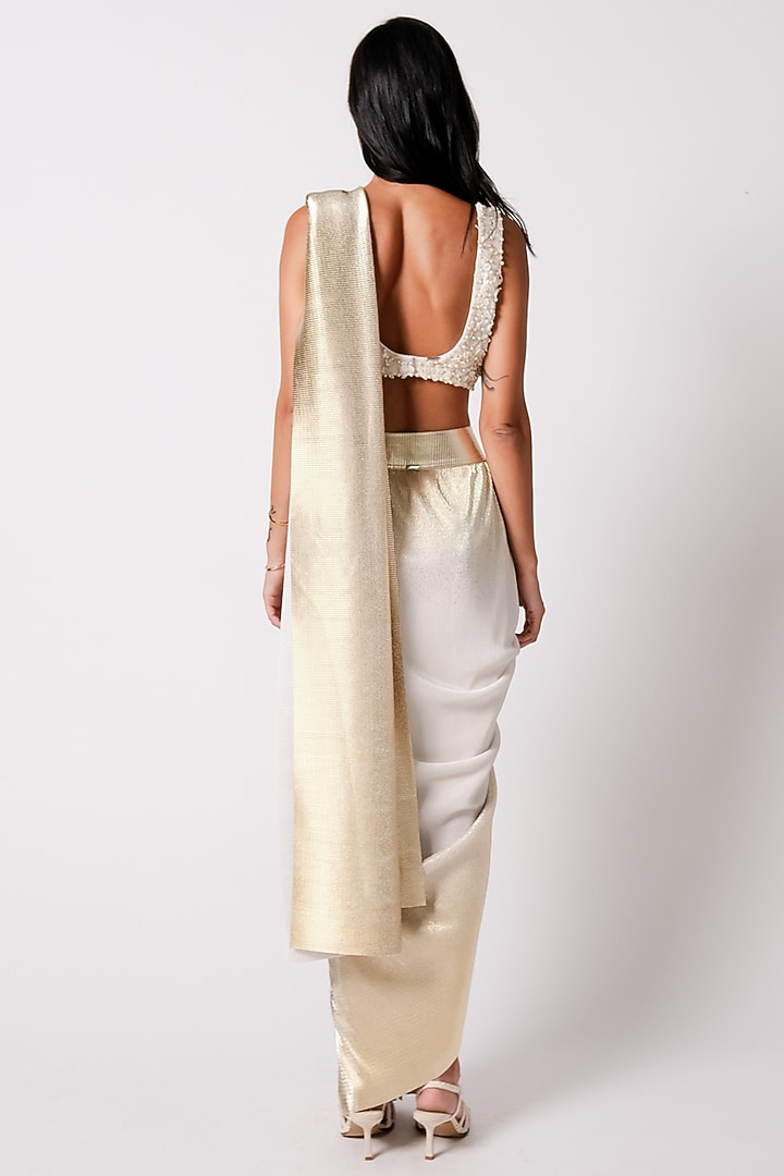 White Metallic Silk Foil Ombre Pre-Draped Wedding Saree Set by 431-88 By Shweta Kapur at Pernia's Pop Up Shop