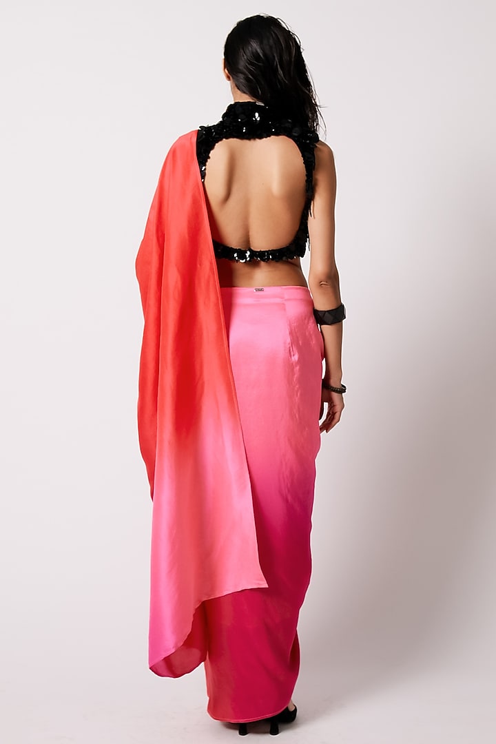 Pink & Red Ombre Silk Draped Reception Saree Set by 431-88 By Shweta Kapur at Pernia's Pop Up Shop