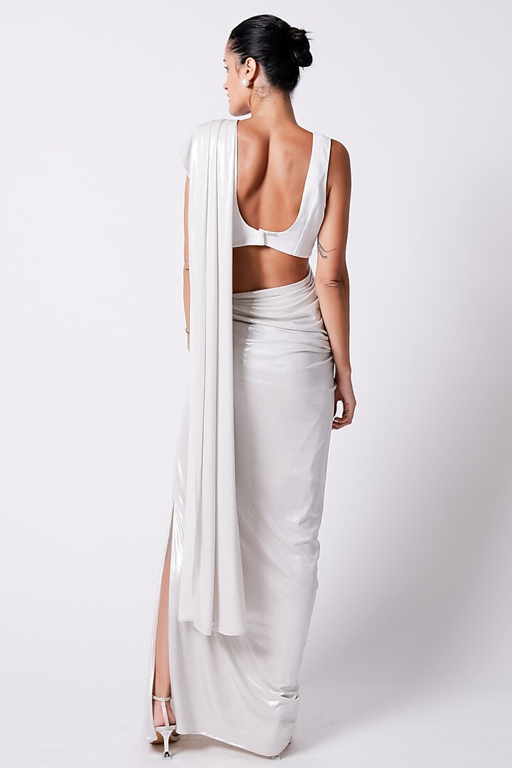 Ecru Silk & Jersey Draped Wedding Saree Set by 431-88 By Shweta Kapur at Pernia's Pop Up Shop