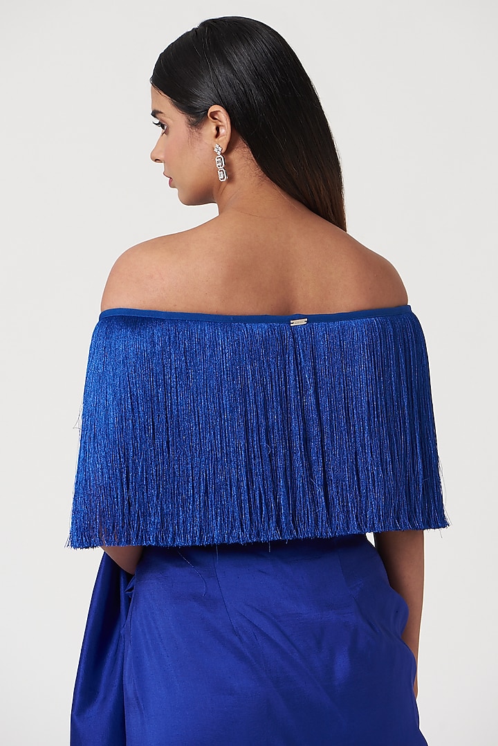 Blue Satin Fringe Top by 431-88 By Shweta Kapur at Pernia's Pop Up Shop