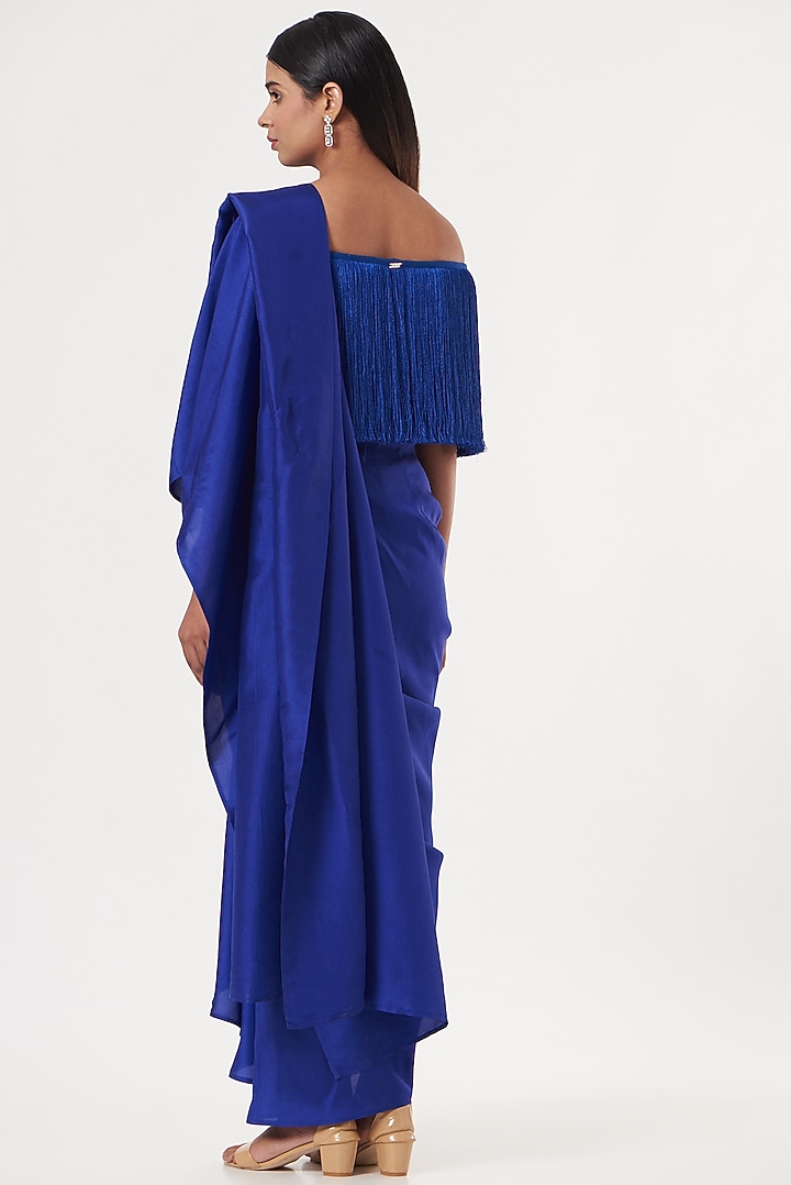 Blue Silk Pre-Draped Wedding Saree by 431-88 By Shweta Kapur at Pernia's Pop Up Shop