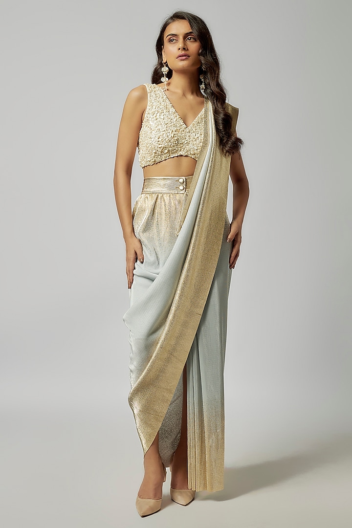 White Silk Pearl Hand Embroidered Blouse by 431-88 By Shweta Kapur at Pernia's Pop Up Shop