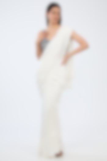 White Silk Pre-Draped Wedding Saree by 431-88 By Shweta Kapur at Pernia's Pop Up Shop