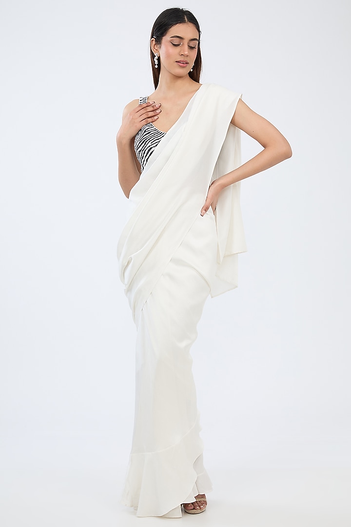 White Silk Pre-Draped Wedding Saree by 431-88 By Shweta Kapur at Pernia's Pop Up Shop