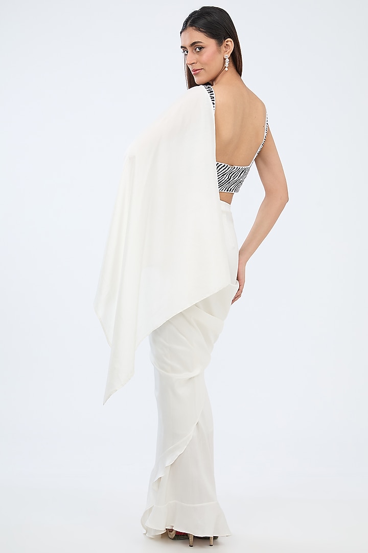 White Silk Pre-Draped Wedding Saree by 431-88 By Shweta Kapur at Pernia's Pop Up Shop