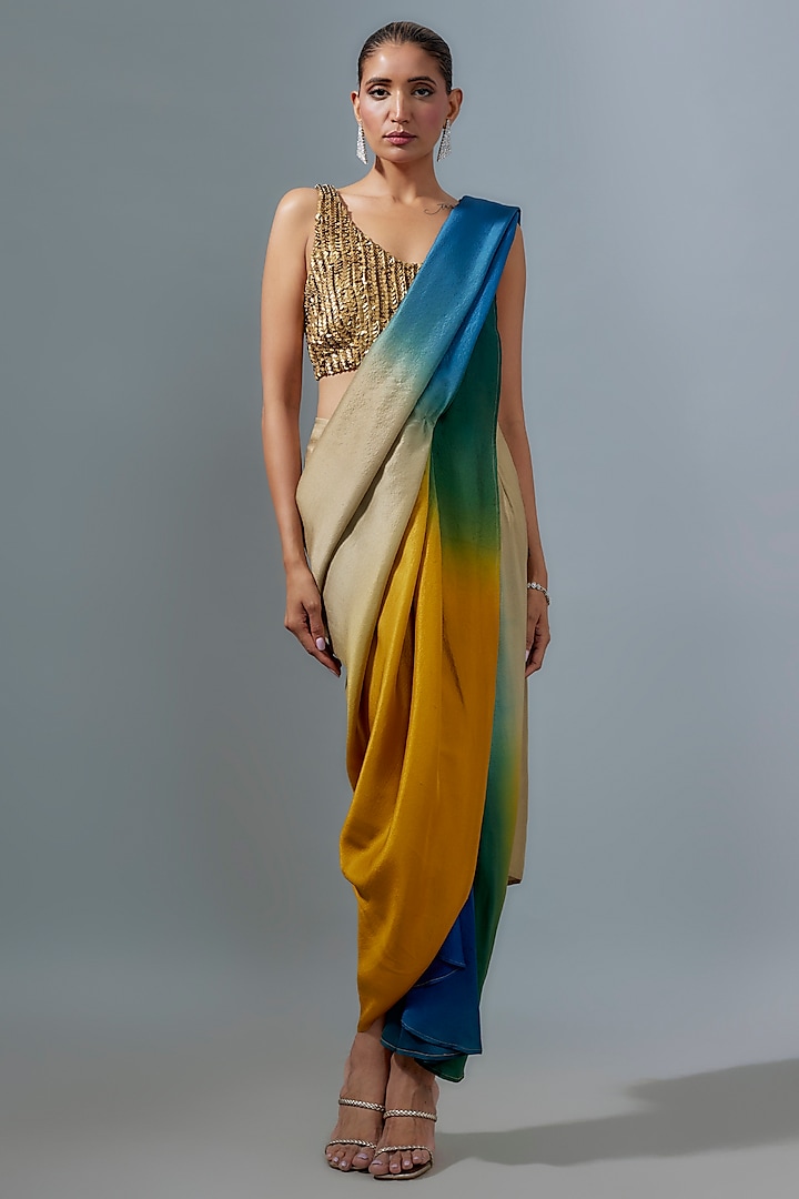 Yellow Silk Ombre Saree by 431-88 By Shweta Kapur at Pernia's Pop Up Shop