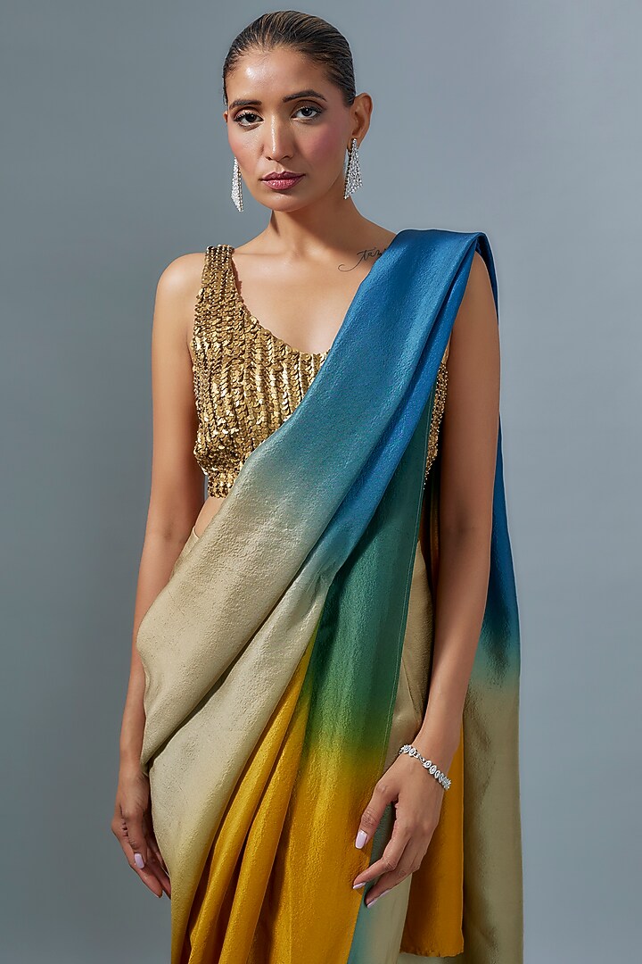 Yellow Silk Ombre Wedding Saree by 431-88 By Shweta Kapur at Pernia's Pop Up Shop