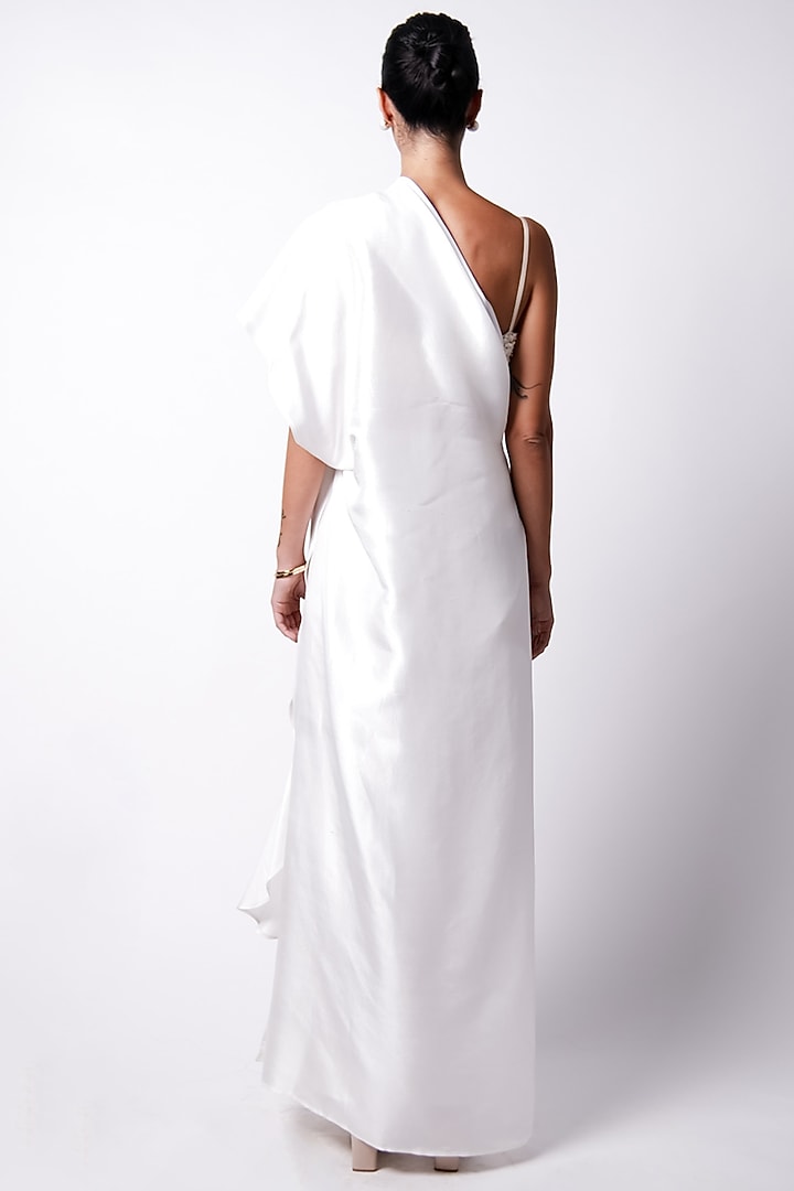 White Silk Draped Cape Wedding Saree Set by 431-88 By Shweta Kapur at Pernia's Pop Up Shop