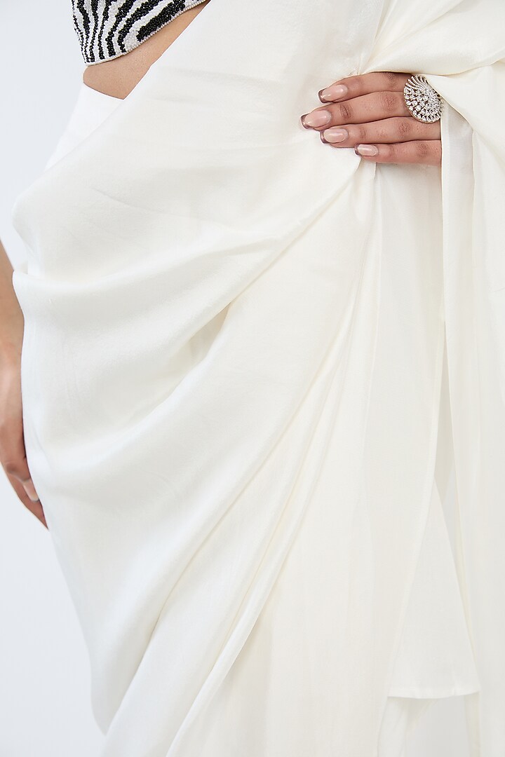 White Silk Pre-Draped Wedding Saree by 431-88 By Shweta Kapur at Pernia's Pop Up Shop