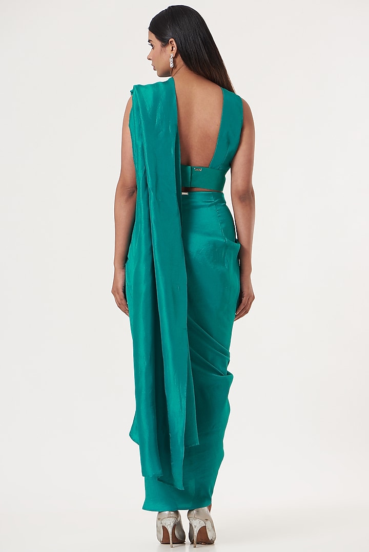 Turquoise Silk Pre-Draped Wedding Saree Set by 431-88 By Shweta Kapur at Pernia's Pop Up Shop