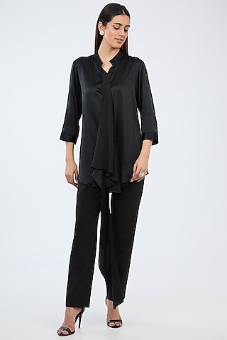 Black Silk Satin Shirt by 431-88 By Shweta Kapur