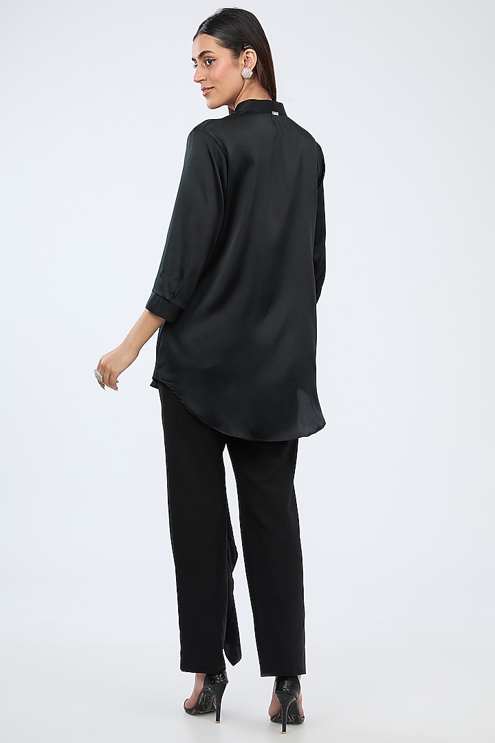 Black Silk Satin Shirt by 431-88 By Shweta Kapur at Pernia's Pop Up Shop