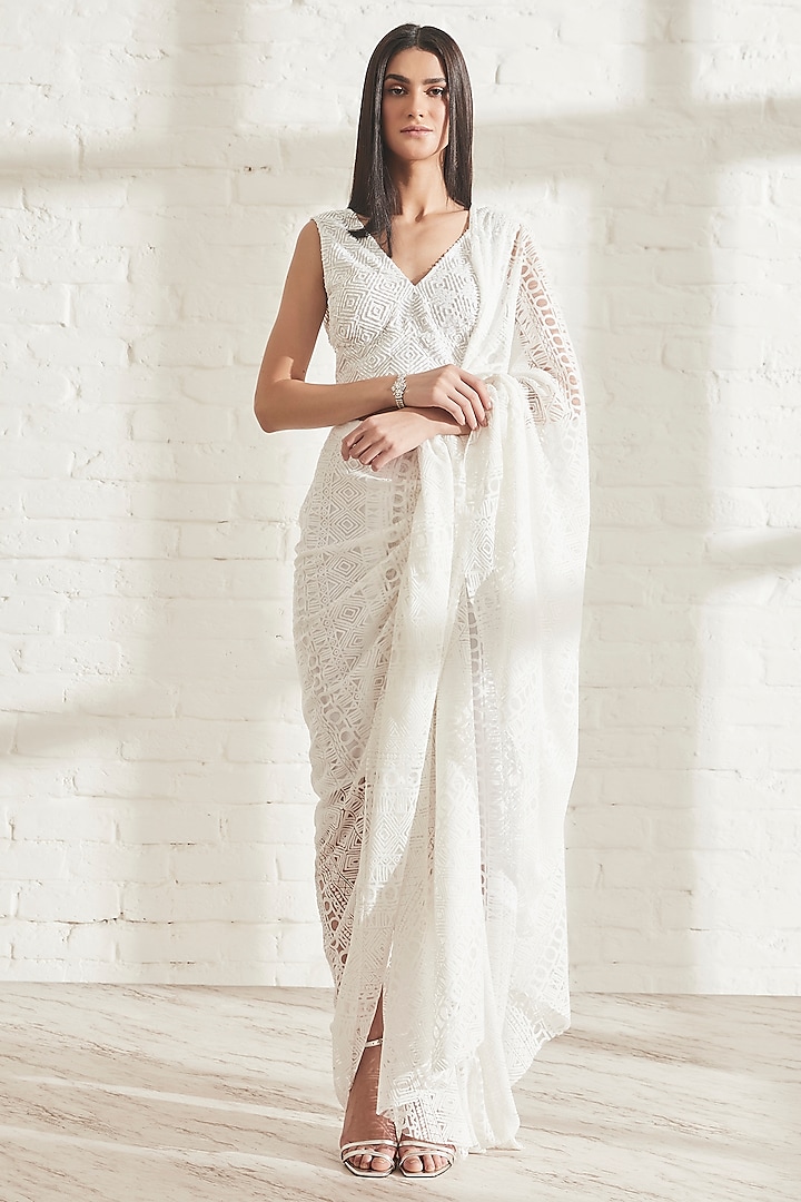 White Japanese Crepe Blouse by 431-88 By Shweta Kapur at Pernia's Pop Up Shop