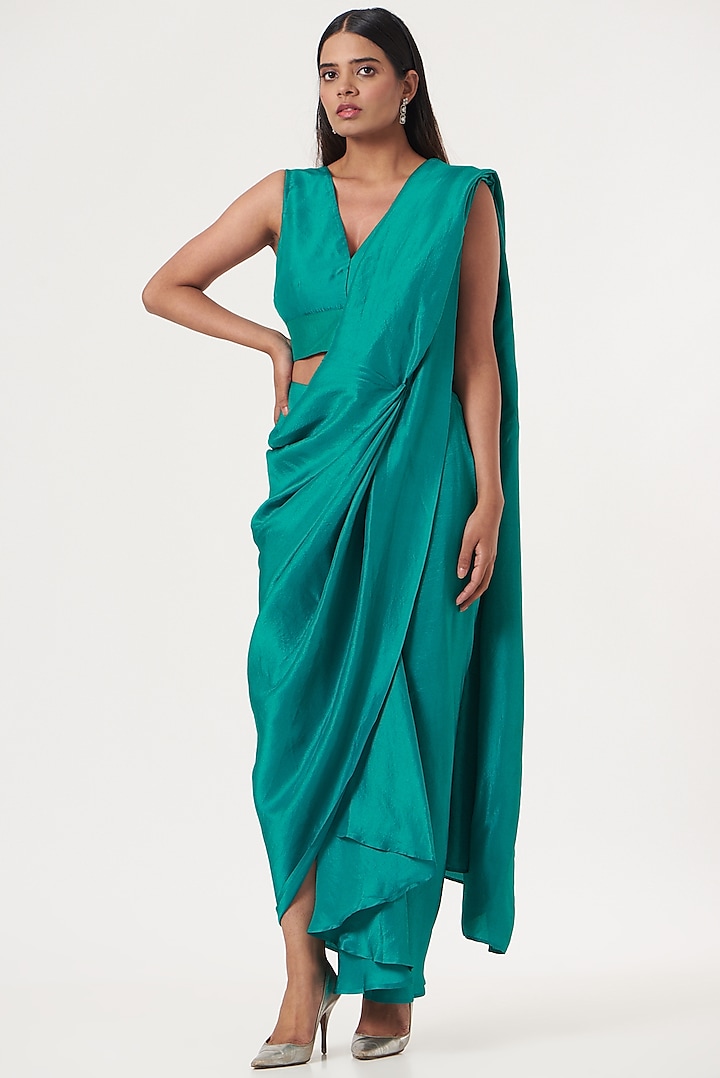 Turquoise Silk Blouse by 431-88 By Shweta Kapur