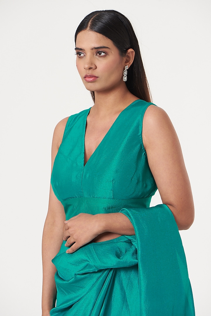 Turquoise Silk Blouse by 431-88 By Shweta Kapur at Pernia's Pop Up Shop