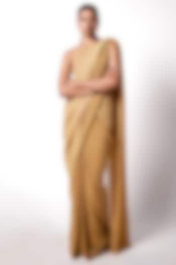 Gold Shimmer Net Pre-Draped Saree Set by 431-88 By Shweta Kapur