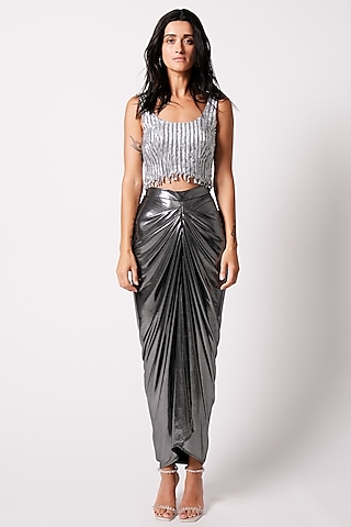 Silver Hand Embroidered Blouse by 431-88 By Shweta Kapur