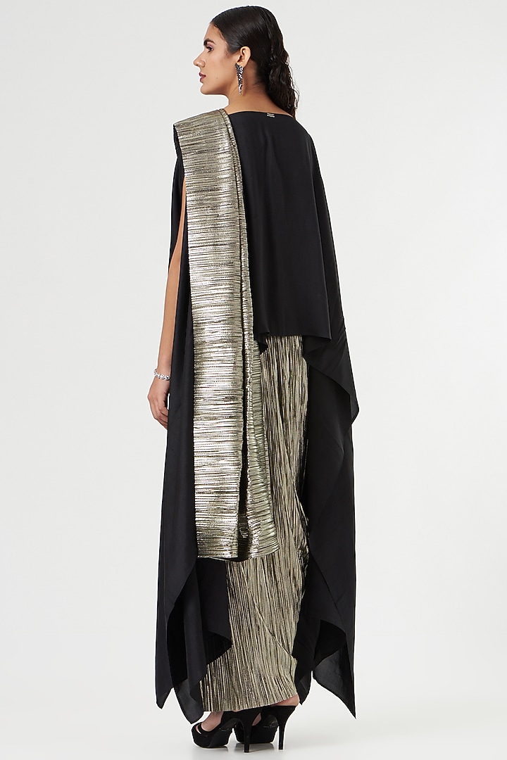 Black Gold Silk Pre-Draped Wedding Saree by 431-88 By Shweta Kapur at Pernia's Pop Up Shop