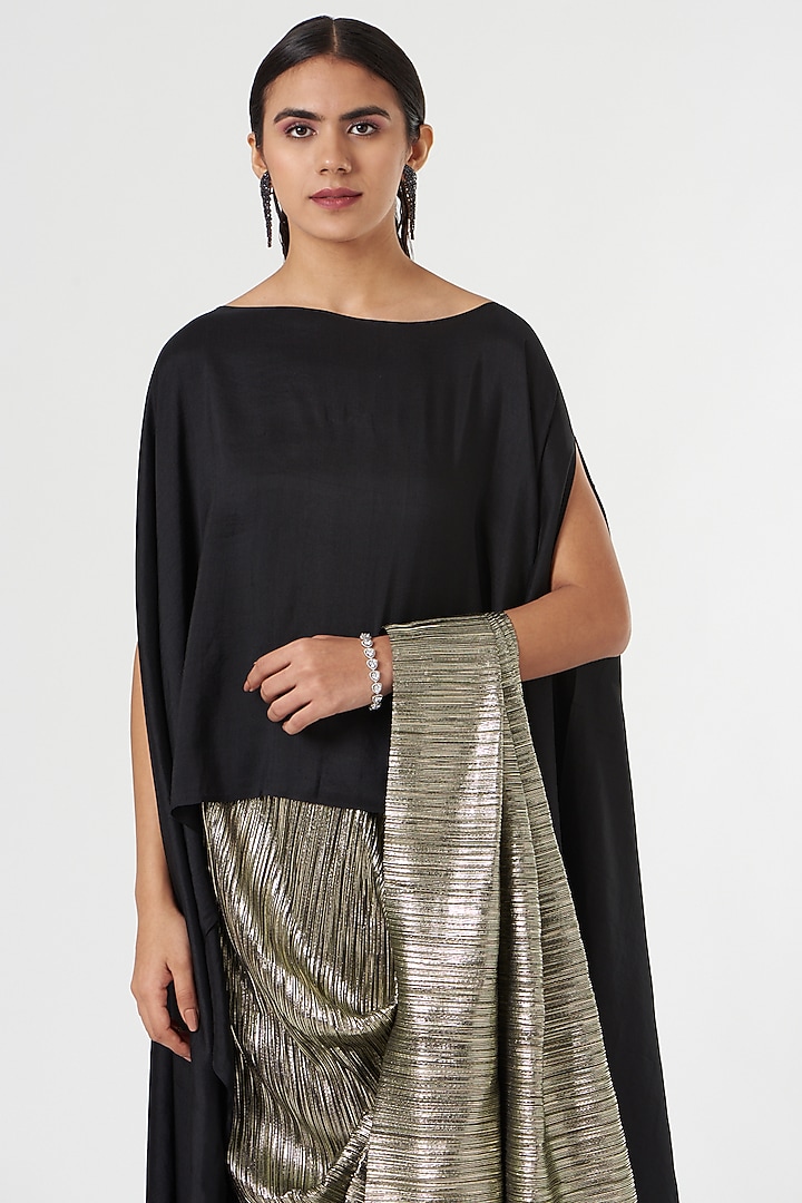 Black Gold Silk Pre-Draped Wedding Saree by 431-88 By Shweta Kapur at Pernia's Pop Up Shop