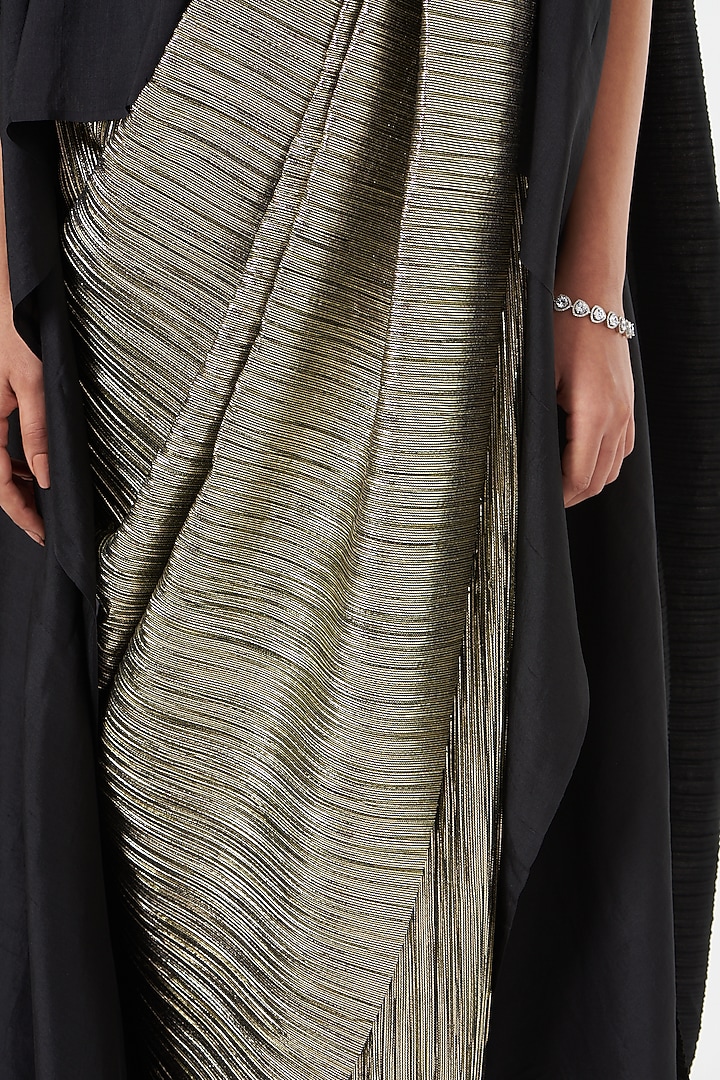 Black Gold Silk Pre-Draped Wedding Saree by 431-88 By Shweta Kapur at Pernia's Pop Up Shop