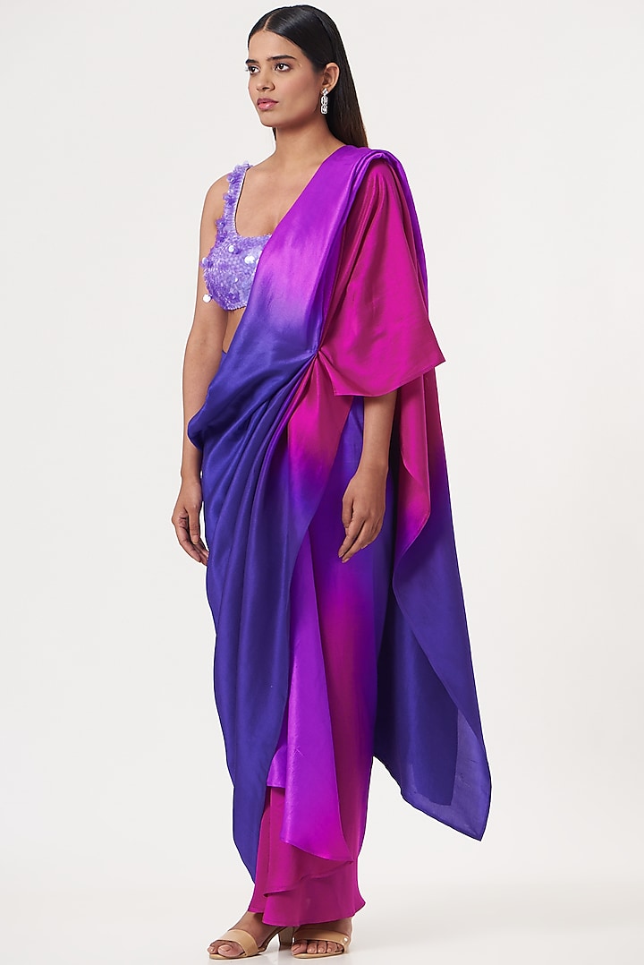 Pink & Violet Ombre Silk Draped Saree by 431-88 By Shweta Kapur