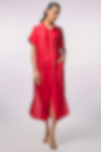 Red Silk Embellished Tunic by 431-88 By Shweta Kapur at Pernia's Pop Up Shop