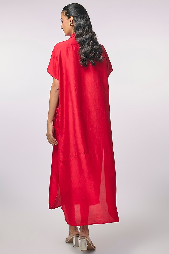 Red Silk Embellished Tunic by 431-88 By Shweta Kapur at Pernia's Pop Up Shop