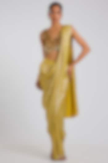 
Yellow & Gold Metallic Pleated Draped Wedding Saree by 431-88 By Shweta Kapur at Pernia's Pop Up Shop