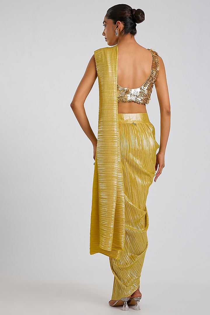 Yellow & Gold Metallic Pleated Draped Wedding Saree by 431-88 By Shweta Kapur at Pernia's Pop Up Shop