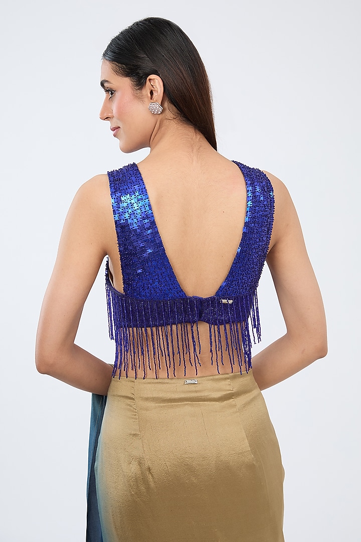 Electric Blue Silk Hand Embroidered Blouse by 431-88 By Shweta Kapur at Pernia's Pop Up Shop