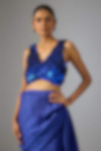 Blue Cotton Sequins Hand Embroidered V-Neck Blouse by 431-88 By Shweta Kapur at Pernia's Pop Up Shop