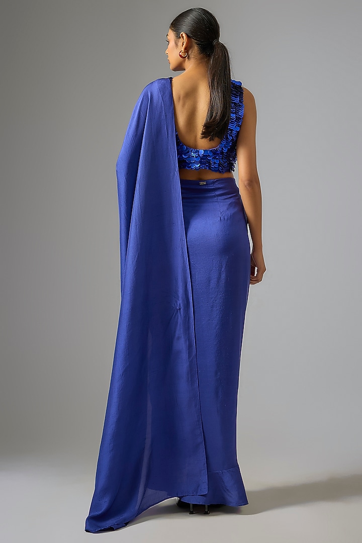 Blue Cotton Sequins Hand Embroidered V-Neck Blouse by 431-88 By Shweta Kapur at Pernia's Pop Up Shop