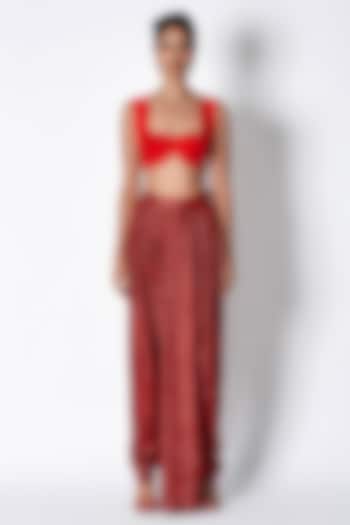 Red Sequins Dhoti Skirt by 431-88 By Shweta Kapur at Pernia's Pop Up Shop