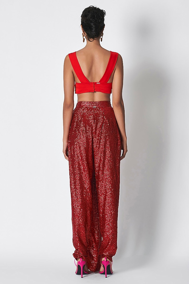 Red Sequins Dhoti Skirt by 431-88 By Shweta Kapur at Pernia's Pop Up Shop