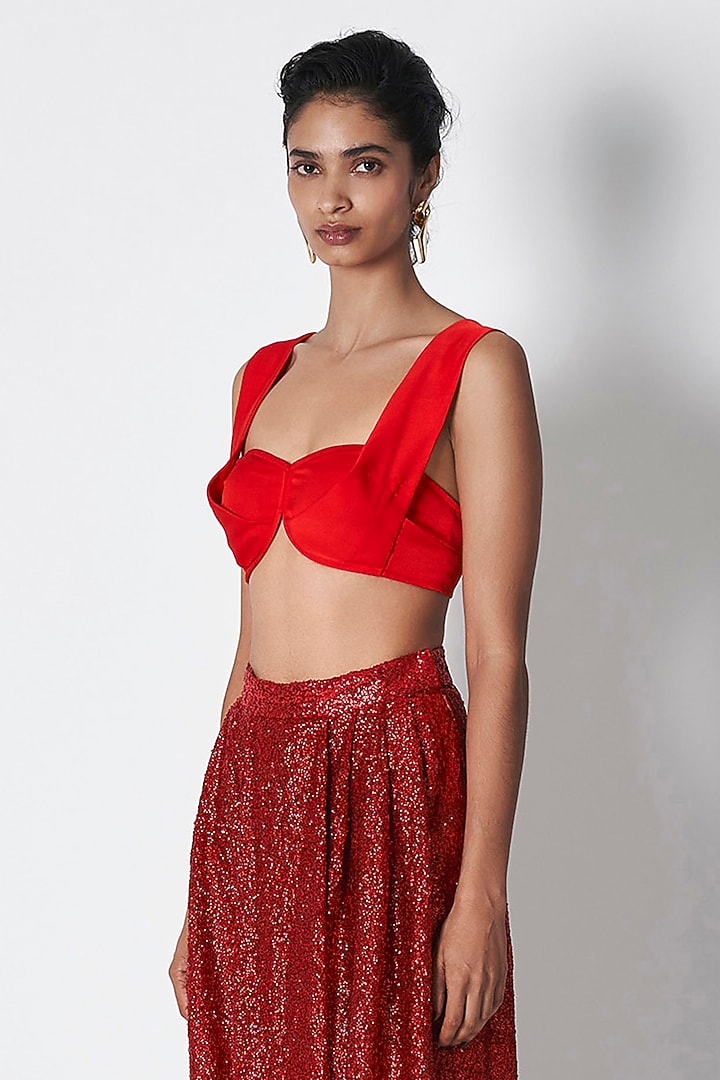 Red Sequins Dhoti Skirt by 431-88 By Shweta Kapur at Pernia's Pop Up Shop