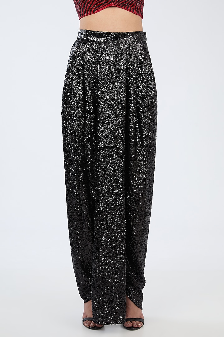 Black Sequins Draped Dhoti Pant by 431-88 By Shweta Kapur at Pernia's Pop Up Shop