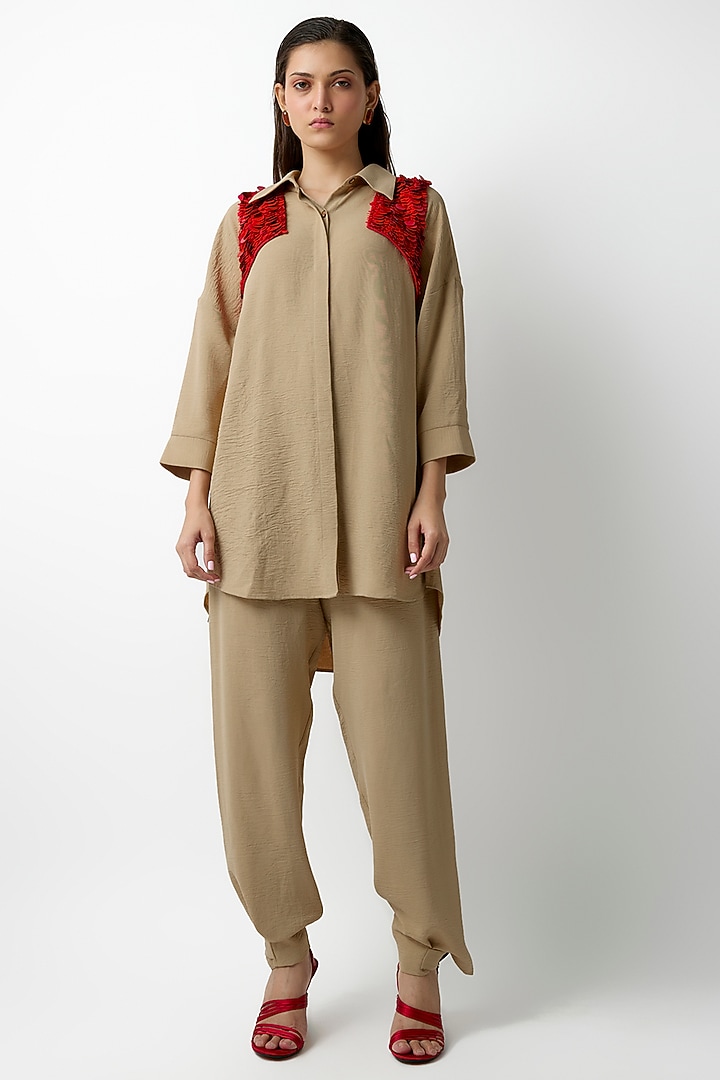 Beige Crepe Co-Ord Set by 431-88 By Shweta Kapur at Pernia's Pop Up Shop