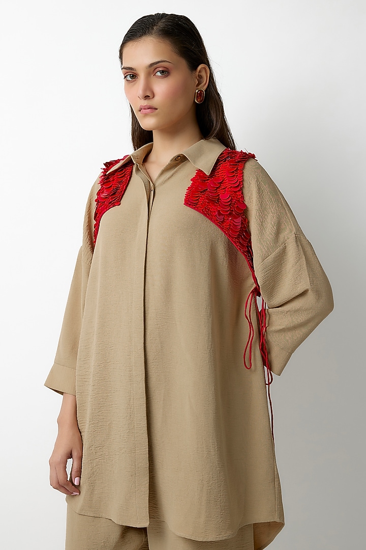 Beige Crepe Co-Ord Set by 431-88 By Shweta Kapur at Pernia's Pop Up Shop