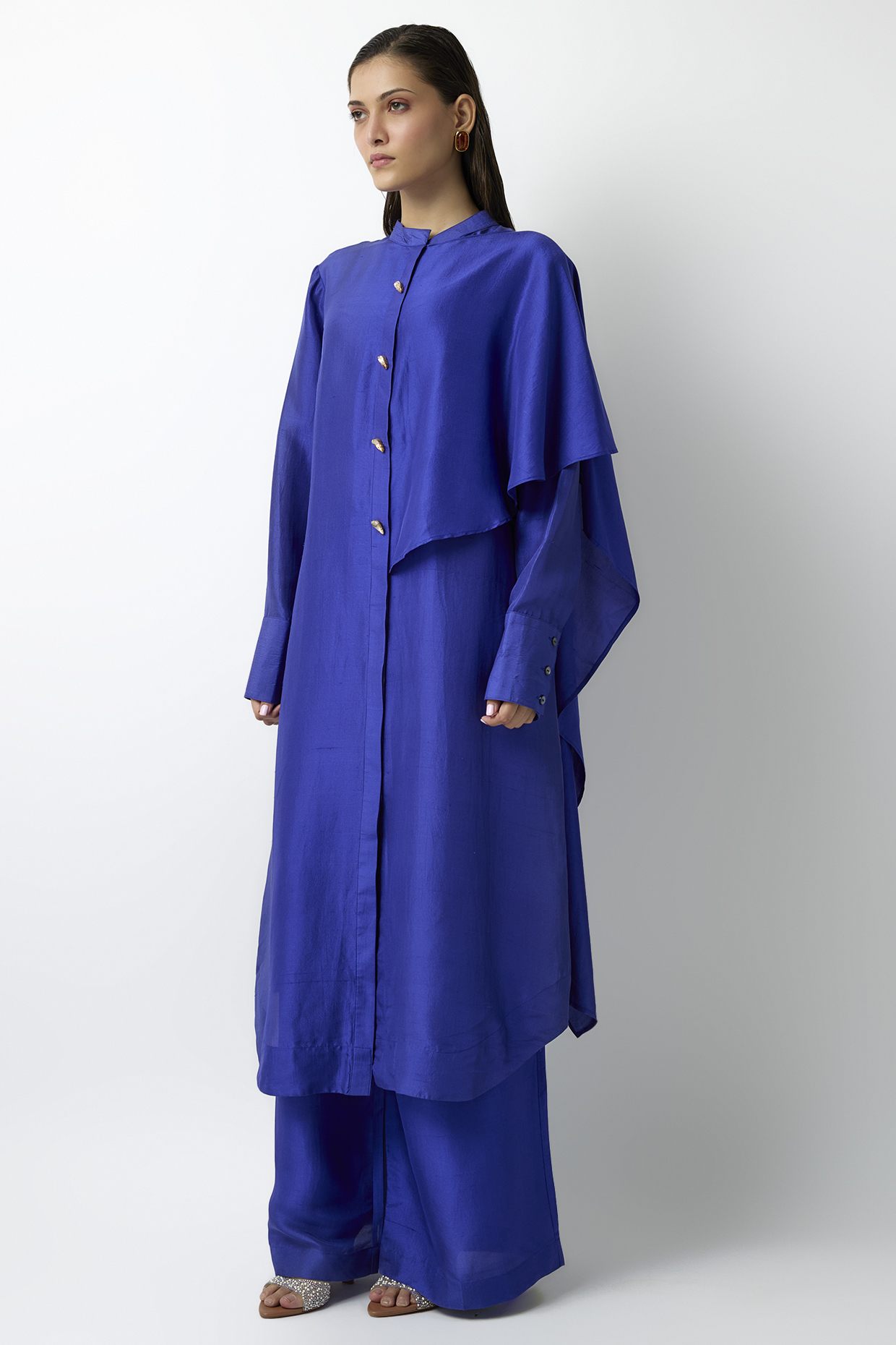 Electric Blue Silk Satin Kurta Set by 431-88 By Shweta Kapur at Pernia's Pop Up Shop