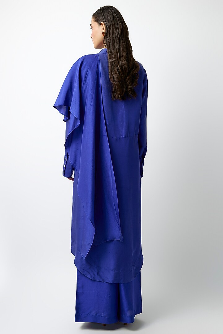 Electric Blue Silk Satin Kurta Set by 431-88 By Shweta Kapur at Pernia's Pop Up Shop