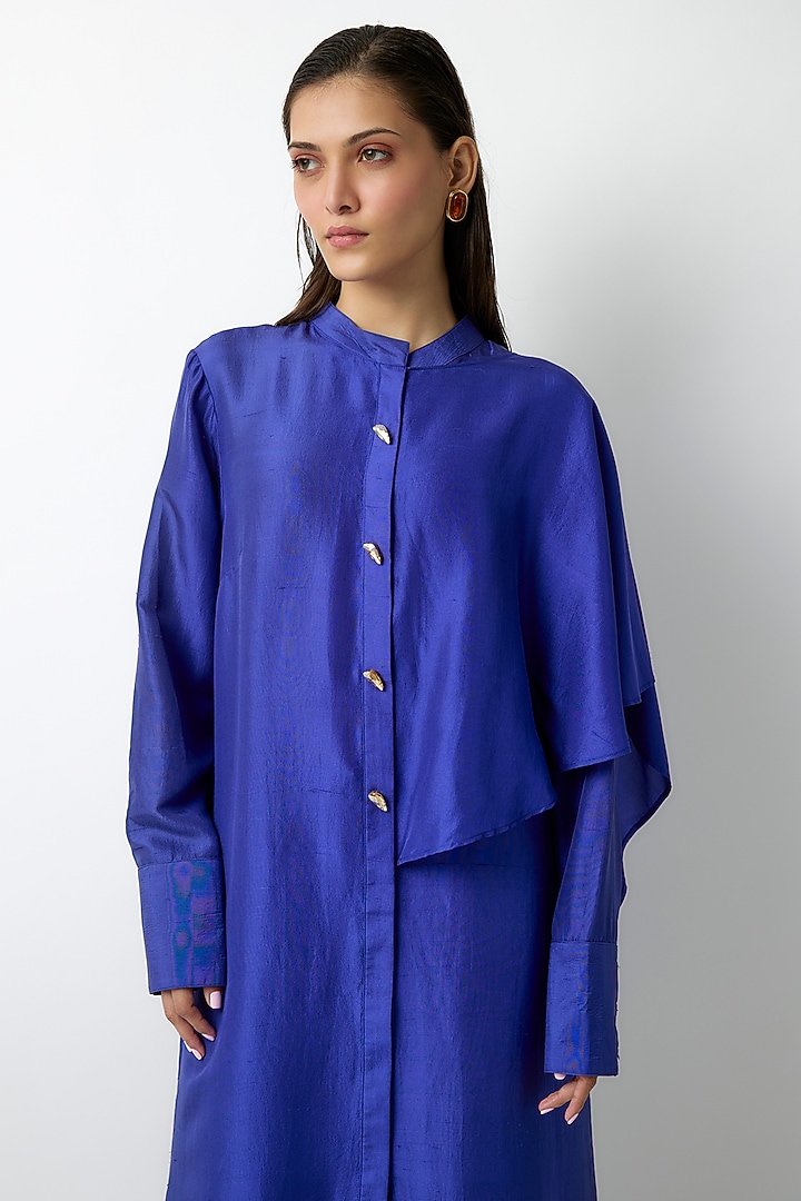 Electric Blue Silk Satin Kurta Set by 431-88 By Shweta Kapur at Pernia's Pop Up Shop