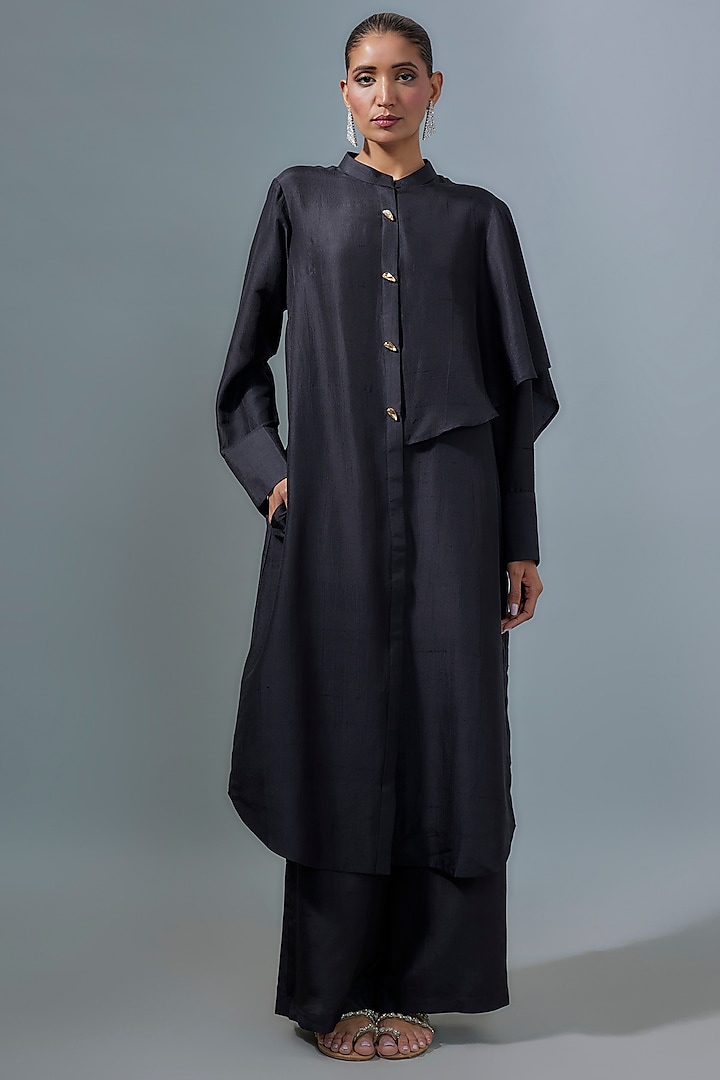 Black Silk Kurta Set by 431-88 By Shweta Kapur